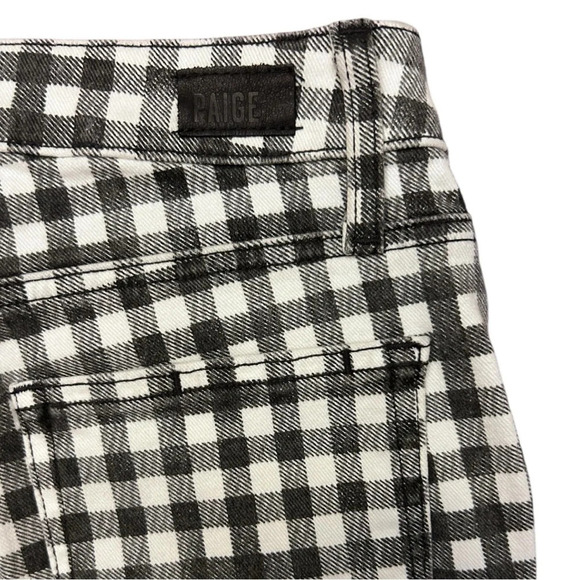 PAIGE Gingham Black White Hoxton Ankle Straight Leg Split Hem Jeans Stretchy 25 - Picture 8 of 12